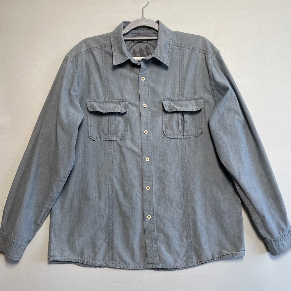 REI Mens Button Down Long Sleeve Shirt Gray Outdoor Casual Work Size XL Thrashed